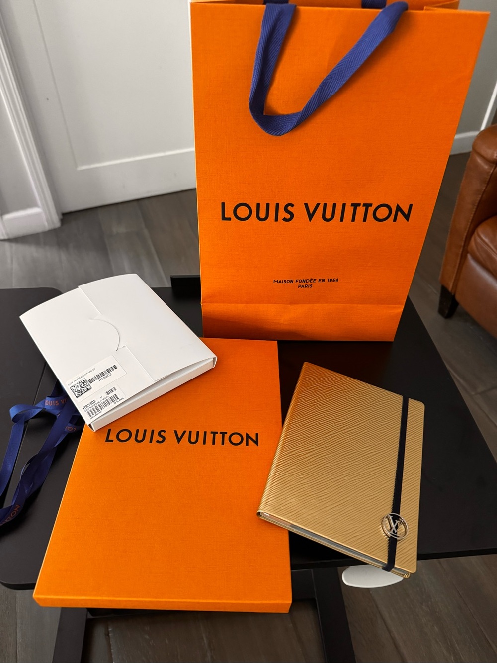 Louis Vuitton Gold Epi Leather Notebook Cover with Black Elastic